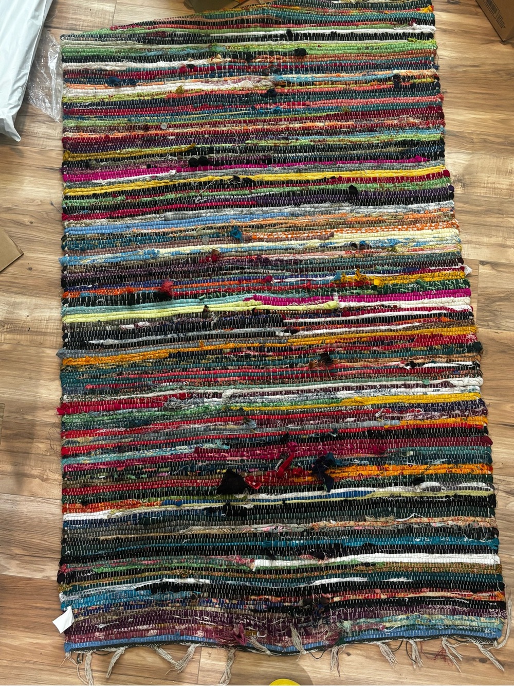 Handwoven Multicolor Stripe Rag Rug Boho Chic Free Spirit Fairy CottageCore Deco